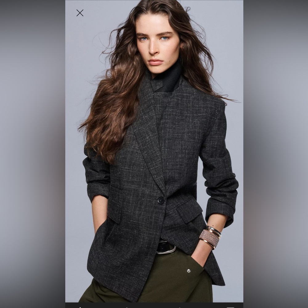 NWT ZARA Charcoal Grey Wool Blend Blazer.  Size M